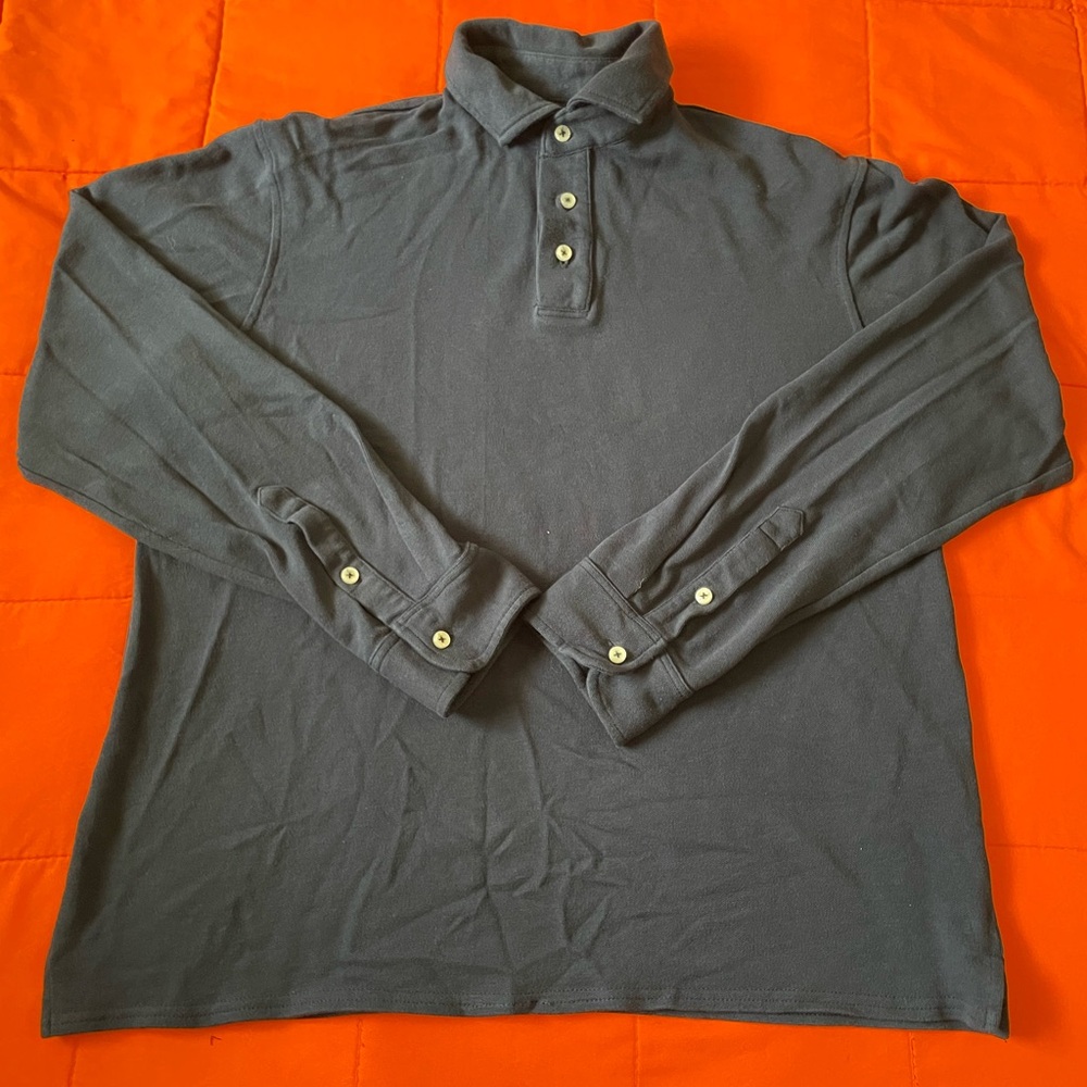 Kent Wang Pique Polo Shirt Mens XXL Blue Long Sleeve